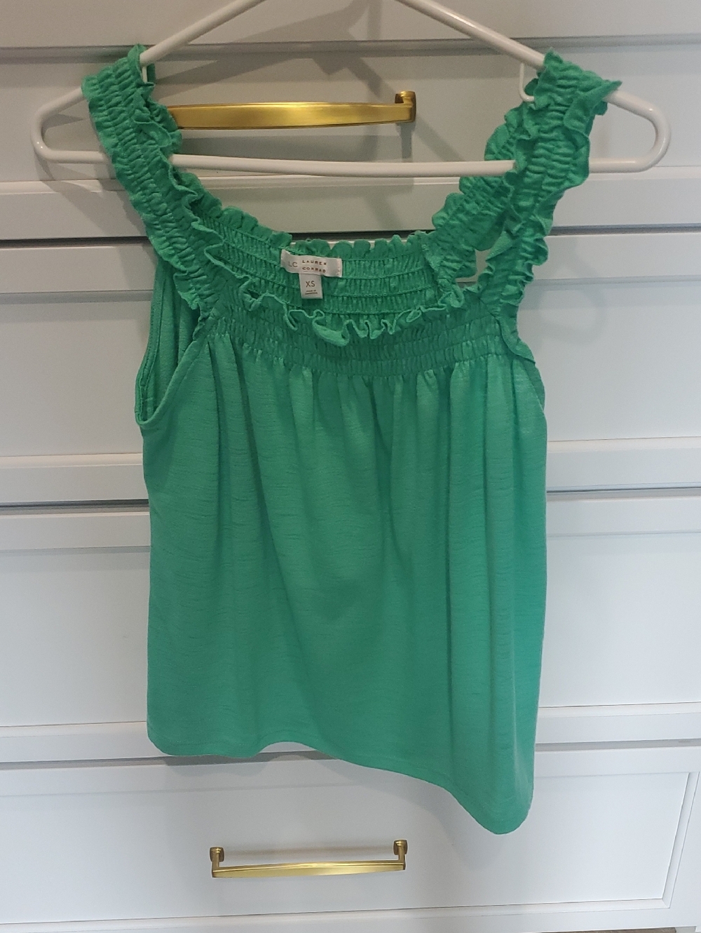 LC Lauren Conrad Emerald Green Ruffle-Smock Tank